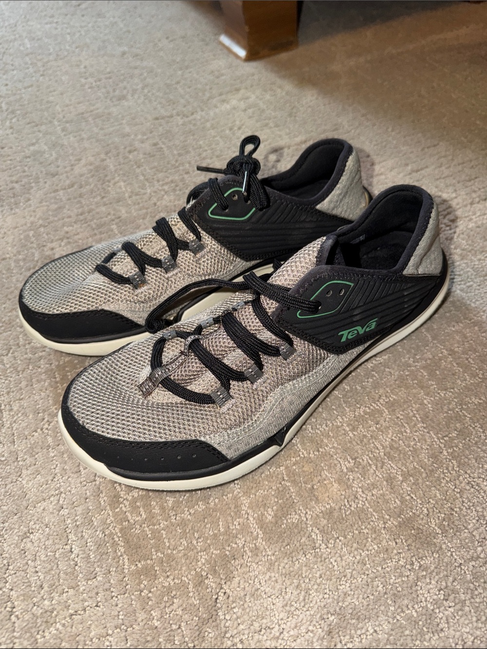 Teva Womens Gray and Black Athletic Knit Sneakers with Green Accents